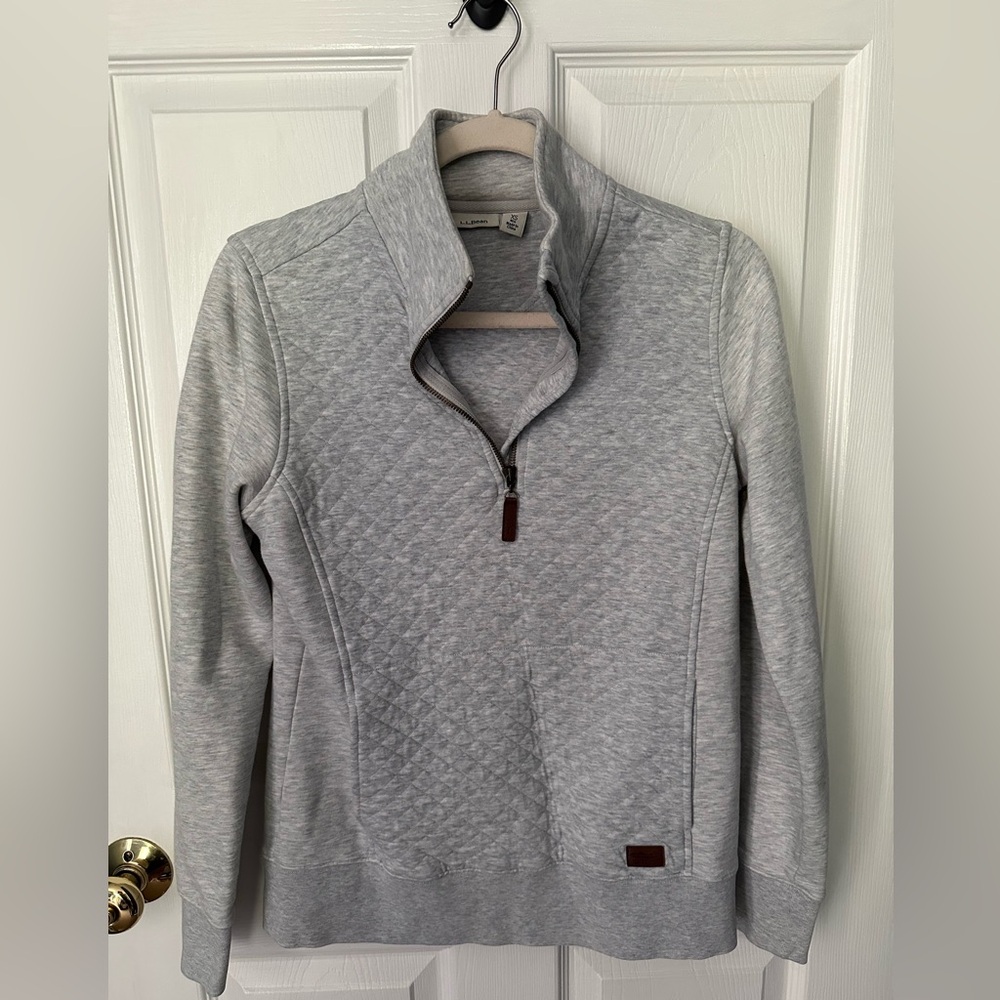 L.L. Bean Gray Quilted Sweatshirt with Quarter-Zip